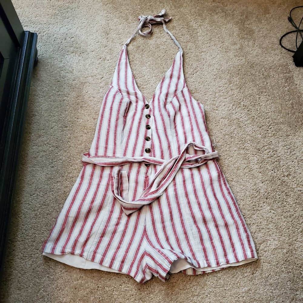 Red and Blue Striped American Eagle Romper EUC